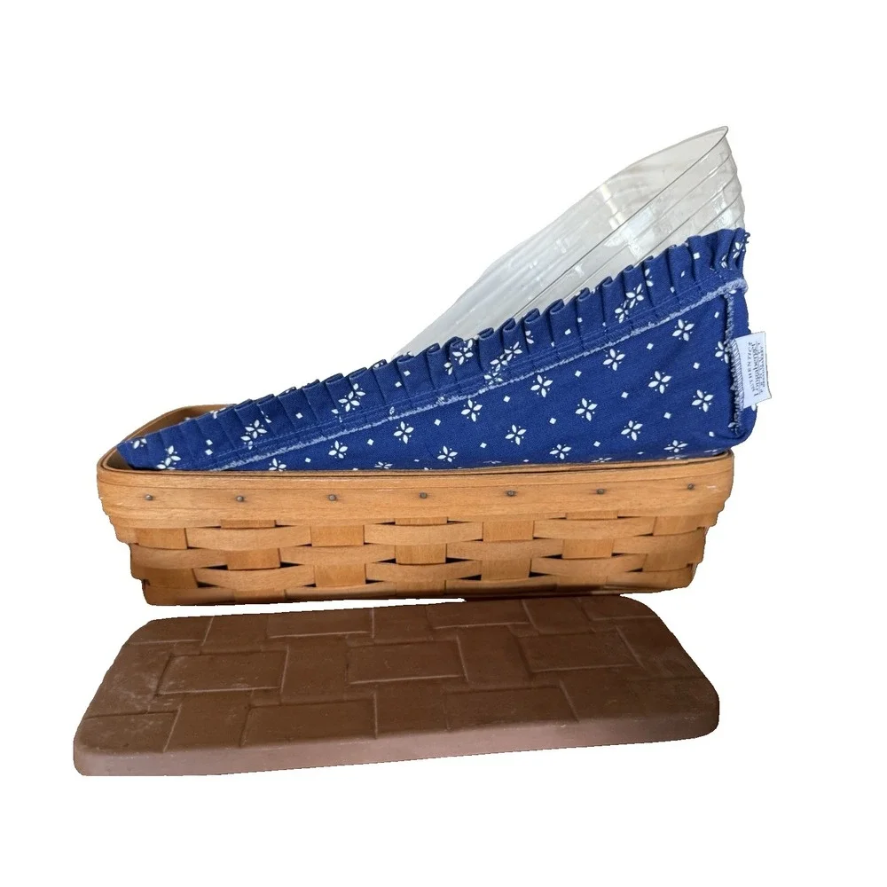 LONGABERGER 1993 BREAD BASKET Blue FABRIC LINER & PROTECTOR & BRICK, COTTAGECORE